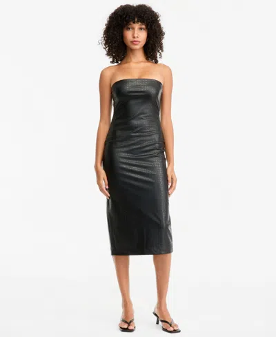 Bar Iii Women's Strapless Faux-leather Midi Dress, Macy's Exclusive In Black