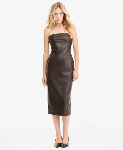 Bar Iii Women's Strapless Faux-leather Midi Dress, Macy's Exclusive In Rich Truffle