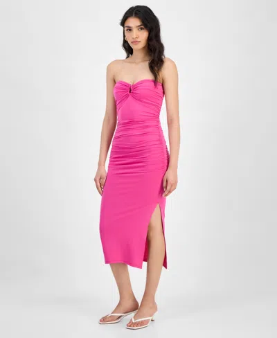 Bar Iii Women's Strapless Keyhole Ruched Midi Dress, Exclusively At Macy's