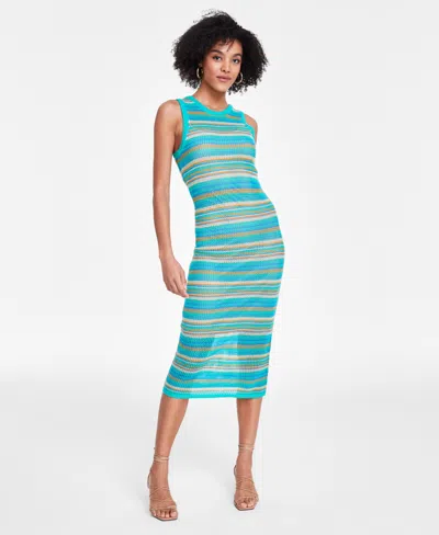 Bar Iii Women's Striped Crochet Bodycon Dress, Created For Macy's In Blue