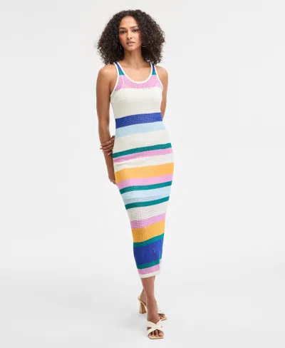 Bar Iii Women's Striped Crochet Tank Dress, Exclusively At Macy's