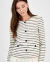 Bar Iii Women's Striped Knit Button-front Cropped Jacket, Exclusively At Macy's In Bar White,black