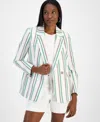 Bar Iii Women's Striped One-button Blazer, Exclusively At Macy's In Green Chili Multi
