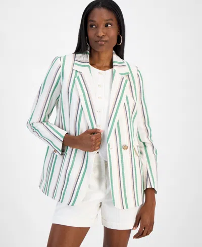 Bar Iii Women's Striped One-button Blazer, Exclusively At Macy's In Green Chili Multi