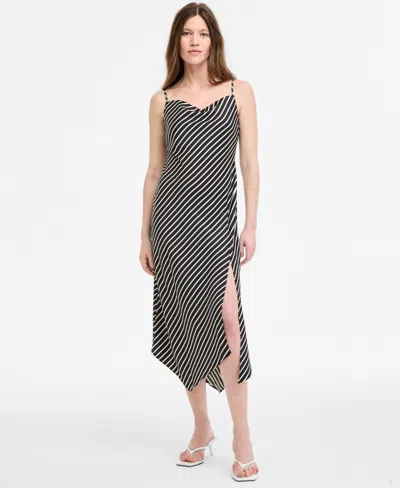 Bar Iii Women's Striped Satin Cowlneck Dress, Exclusively At Macy's