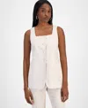 Bar Iii Womens Striped Straight Leg Pants Square Neck Vest Exclusively At Macys In Barley Field,blanc