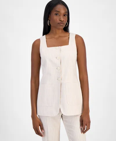 Bar Iii Womens Striped Straight Leg Pants Square Neck Vest Exclusively At Macys In Barley Field,blanc