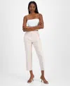 Bar Iii Women's Striped Straight-leg Cropped Pants, Exclusively At Macy's In Barley Field,blanc