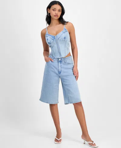 Bar Iii Women's Stud-front Denim Bermuda Shorts, Exclusively At Macy's