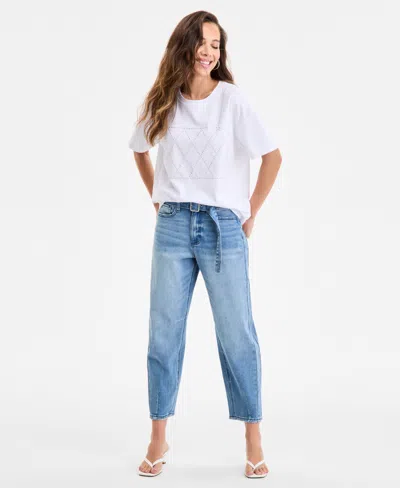 Bar Iii Women's Studded Crewneck Short-sleeve T-shirt, Exclusively At Macy's In White