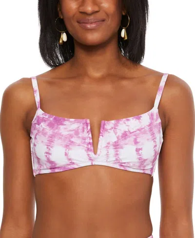 Bar Iii Women's Summer Stripes V-wire Bikini Top In Purple Fuchsia In Multi