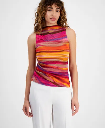Bar Iii Women's Sunset-striped Sleeveless High-neck Top, Created For Macy's In Tangerine
