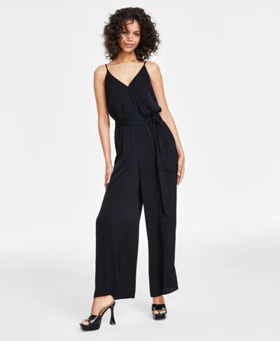 Bar Iii Women's Trendy Tie-waist Wide-leg Adjustable-strap Jumpsuit, Xxs-4x, Created For Macy's In Deep Black