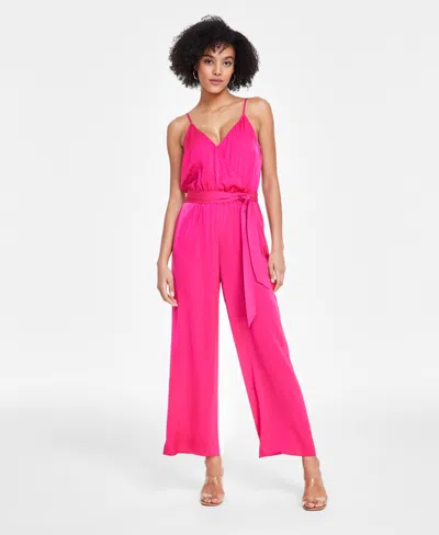 Bar Iii Women's Trendy Tie-waist Wide-leg Adjustable-strap Jumpsuit, Xxs-4x, Created For Macy's In Pink Peacock