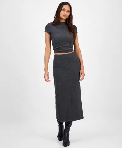 Bar Iii Women's Sweater-knit Midi Skirt, Macy's Exclusive In Gray