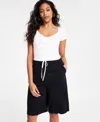 Bar Iii Women's Contrast-waistband Drawstring Long Shorts, Exclusively At Macy's In Crema