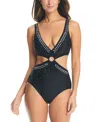 Bar Iii Women's Tell Me About It Stud One-piece Swimsuit, Created For Macy's In Black,silver
