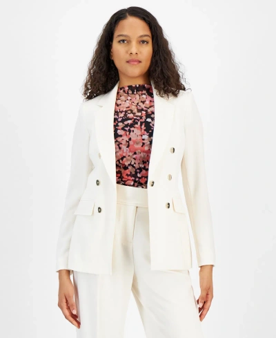 Bar Iii Women's Textured Crepe One-button Blazer, Created For Macy's In Bar White