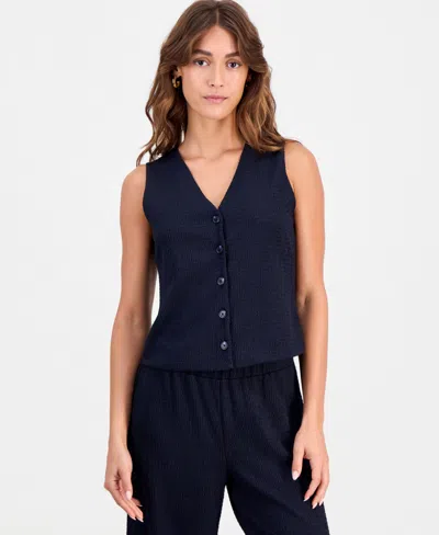 Bar Iii Women's Textured Knit Vest, Macy's Exclusive In Blue