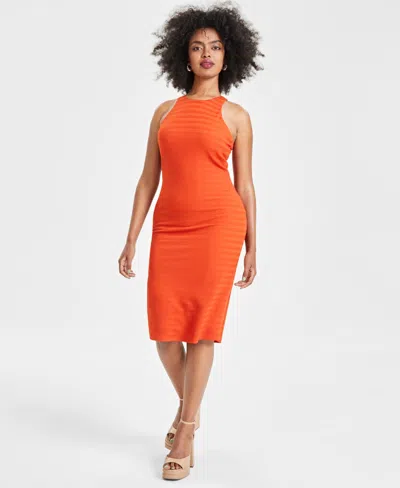 Bar Iii Women's Textured Midi Dress, Created For Macy's In Deep Tangerine |  ModeSens