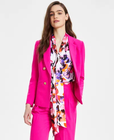 Bar Iii Textured Blazer Tie Front Blouse High Rise Pants Created For Macys In Sunset Rose