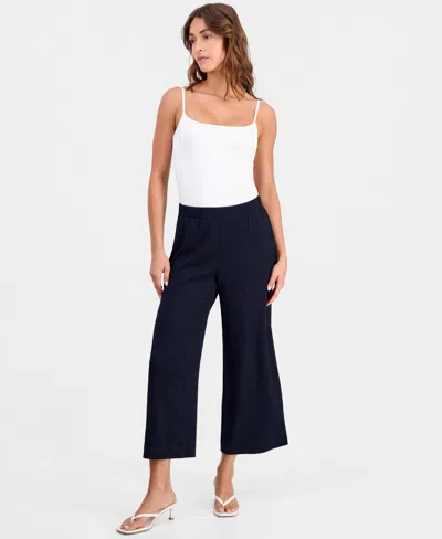 Bar Iii Women's Textured Pull On Wide-leg Pants, Macy's Exclusive In White
