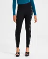 Bar Iii Women's Three-row Studded Ponte-knit Leggings, Created For Macy's In Deep Black