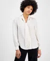 Bar Iii Women's Tie-neck Long-sleeve Blouse, Exclusively At Macy's In Bar White