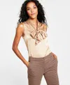 Bar Iii Women's Tie-neck Sleeveless Satin Blouse, Created For Macy's In Black