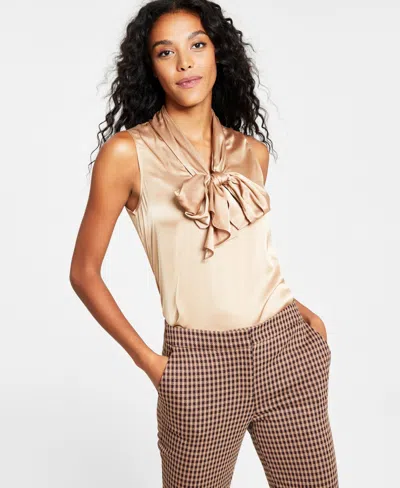 Bar Iii Women's Tie-neck Sleeveless Satin Blouse, Created For Macy's In Black