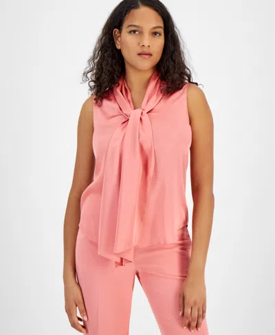 Bar Iii Women's Tie-neck Sleeveless Satin Blouse, Created For Macy's In Coral Rose