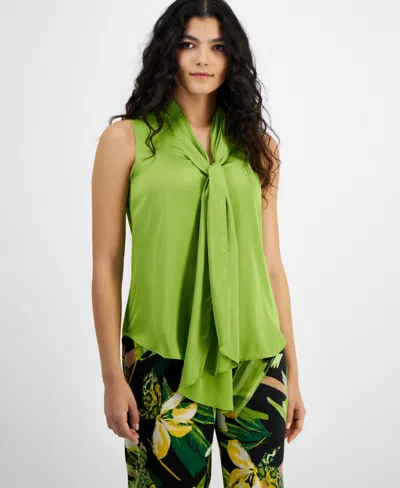 Bar Iii Women's Tie-neck Sleeveless Satin Blouse, Created For Macy's In Green Apple