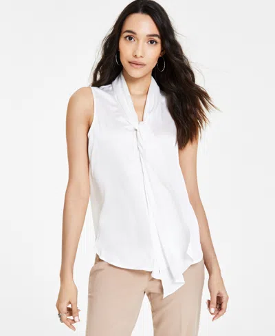 Bar Iii Women's Tie-neck Sleeveless Satin Blouse, Created For Macy's In Lily White