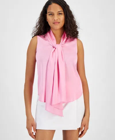 Bar Iii Women's Tie-neck Sleeveless Satin Blouse, Created For Macy's In Rose Bloom