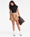 Bar Iii Women's Tie-waist Bubble-hem Mini Skirt, Macy's Exclusive In Brown