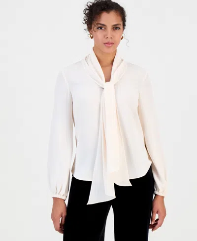 Bar Iii Women's Tie-front Long Sleeve Blouse, Macy's Exclusive In Bar White