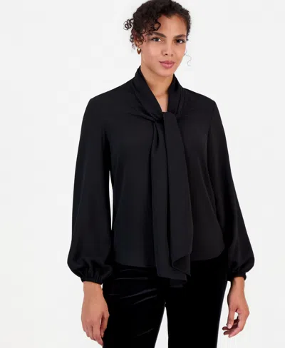 Bar Iii Women's Tie-front Long Sleeve Blouse, Macy's Exclusive In Black