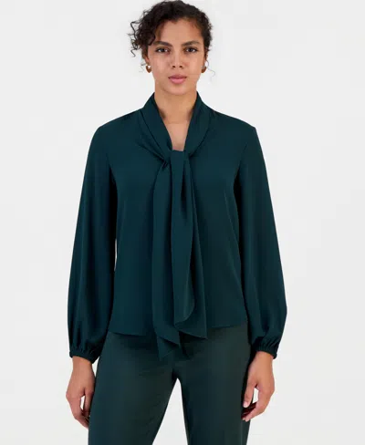 Bar Iii Women's Tie-front Long Sleeve Blouse, Macy's Exclusive In Blue