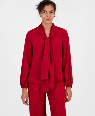 Bar Iii Women's Tie-front Long Sleeve Blouse, Macy's Exclusive In Red