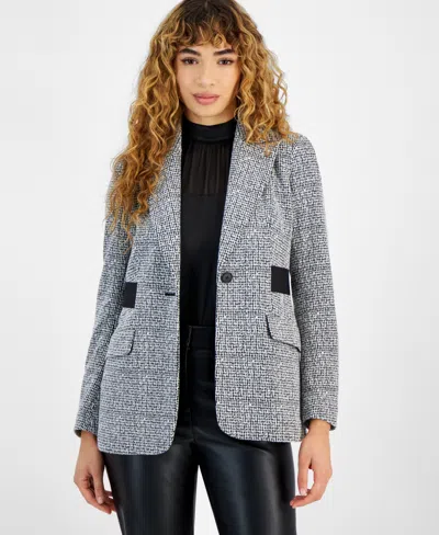 Bar Iii Women's Tweed Peak-collar Blazer, Created For Macy's In Black,bar White