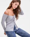 Bar Iii Women's Twist-front Ribbed Knit Sweater, Macy's Exclusive In Black