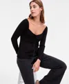 Bar Iii Women's Twist-front Ribbed Knit Sweater, Macy's Exclusive In Black