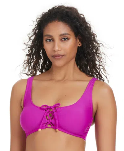 BAR III WOMEN'S UNRAVELED LACE-UP BIKINI TOP, EXCLUSIVELY AT MACY'S