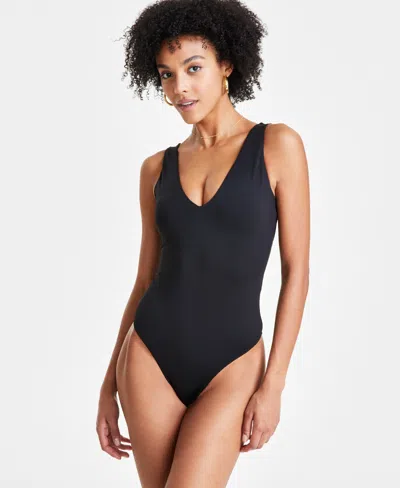 Bar Iii Women's V-neck Compression Bodysuit, Created For Macy's In Deep Black