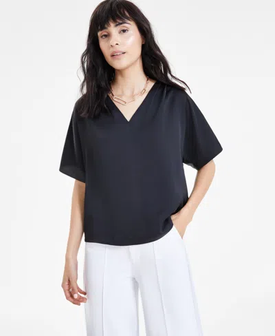 Bar Iii Women's V-neck Dolman-sleeve Top, Created For Macy's In Black