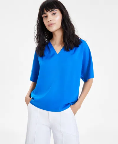 Bar Iii Women's V-neck Dolman-sleeve Top, Created For Macy's In French Blue