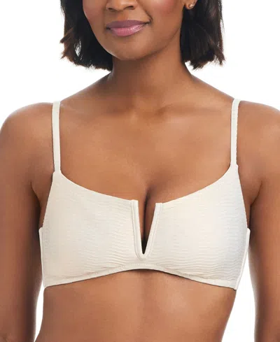 Bar Iii Women's V-wire Bandeau Bikini Top, Created For Macy's In White,gold