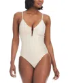 Bar Iii Women's V-wire Plunge-neck One-piece Swimsuit, Created For Macy's In White,gold Shimmer