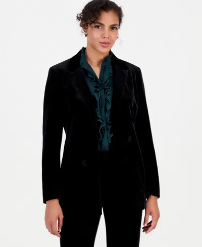 Bar Iii Women's Velvet Faux Double-breasted Blazer, Macy's Exclusive In Black