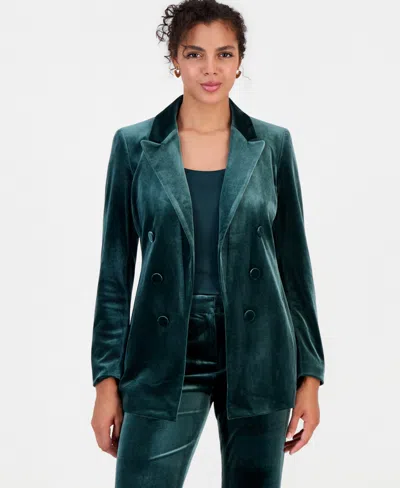 Bar Iii Women's Velvet Faux Double-breasted Blazer, Macy's Exclusive In Green